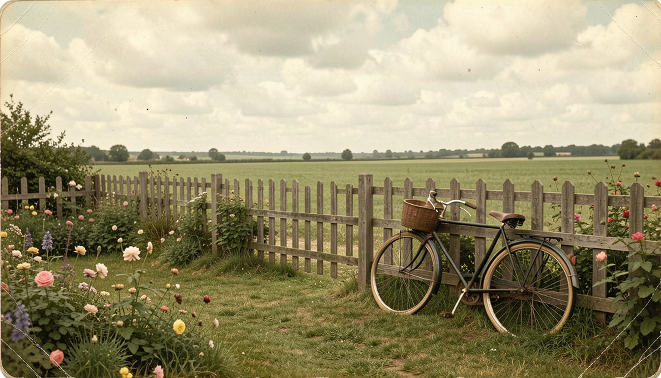 Before (synthetic aged cottage-garden photograph)